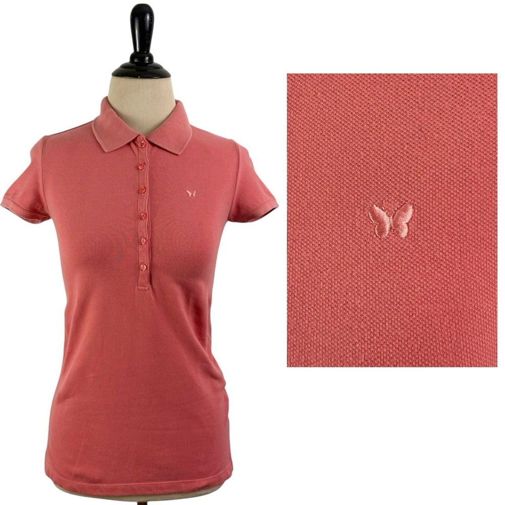 AEROPOSTALE Vintage Polo SHIRT Top M Butterfly Henley Orange Retro Y2K Preppy